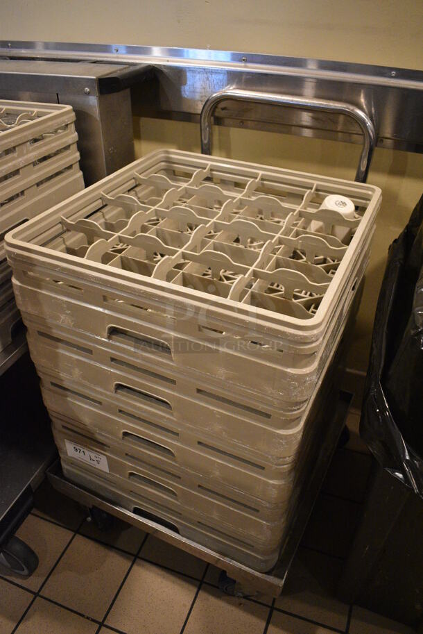 Stainless Steel Dish Cart w/ 5 Tan Dish Caddies and Approximately 64 Ceramic Mugs on Commercial Casters. 21.5x23x34, 4.5x3.5x3.5. (employee breakroom) - Image 2 of 3