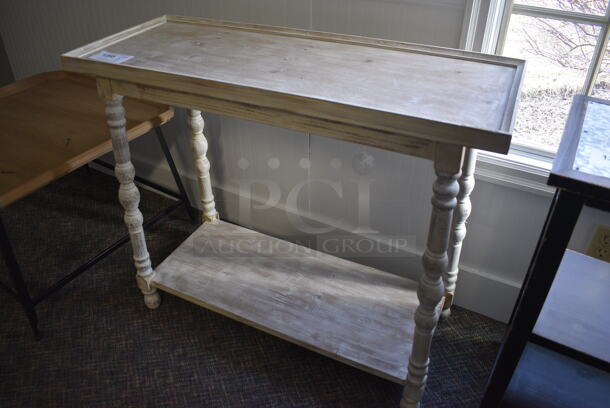 White Wooden Table w/ Under Shelf. 38x15x32. (garden center) - Image 2 of 4