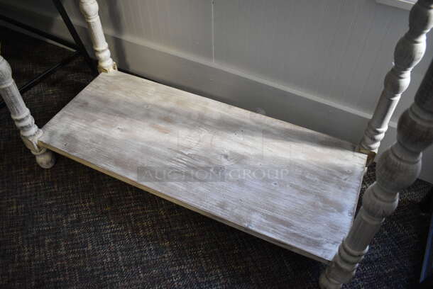 White Wooden Table w/ Under Shelf. 38x15x32. (garden center) - Image 3 of 4