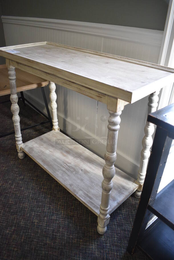White Wooden Table w/ Under Shelf. 38x15x32. (garden center) - Image 4 of 4