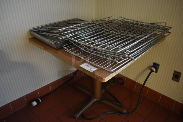 ALL ONE MONEY! Lot of Various Metal Alto Shaam Holding Cabinet Racks and Wood Pattern Table on Metal Base. 36x36x30. (kitchen hallway) - Image 1 of 3