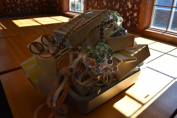 ALL ONE MONEY! Lot of Sticker Rolls and Holders in Gray Bus Bin! 22x17x5. (back dining room) - Image 2 of 4