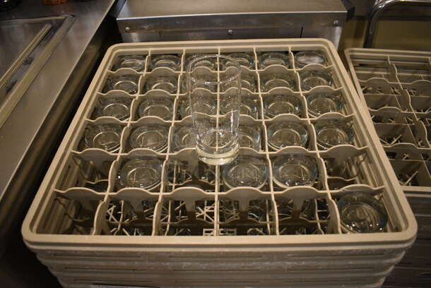 Stainless Steel Dish Cart w/ 2 Tan Dish Caddies and Approximately 60 Beverage Glasses on Commercial Casters. 22x32x25. 2.75x2.75x5.5. (employee breakroom) - Image 3 of 4