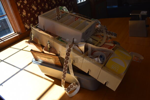 ALL ONE MONEY! Lot of Sticker Rolls and Holders in Gray Bus Bin! 22x17x5. (back dining room) - Image 3 of 4