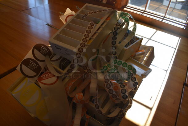 ALL ONE MONEY! Lot of Sticker Rolls and Holders in Gray Bus Bin! 22x17x5. (back dining room) - Image 4 of 4