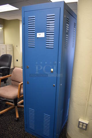 Blue Metal Cabinet w/ Metal Shelves. 22x31x75. (room 220)