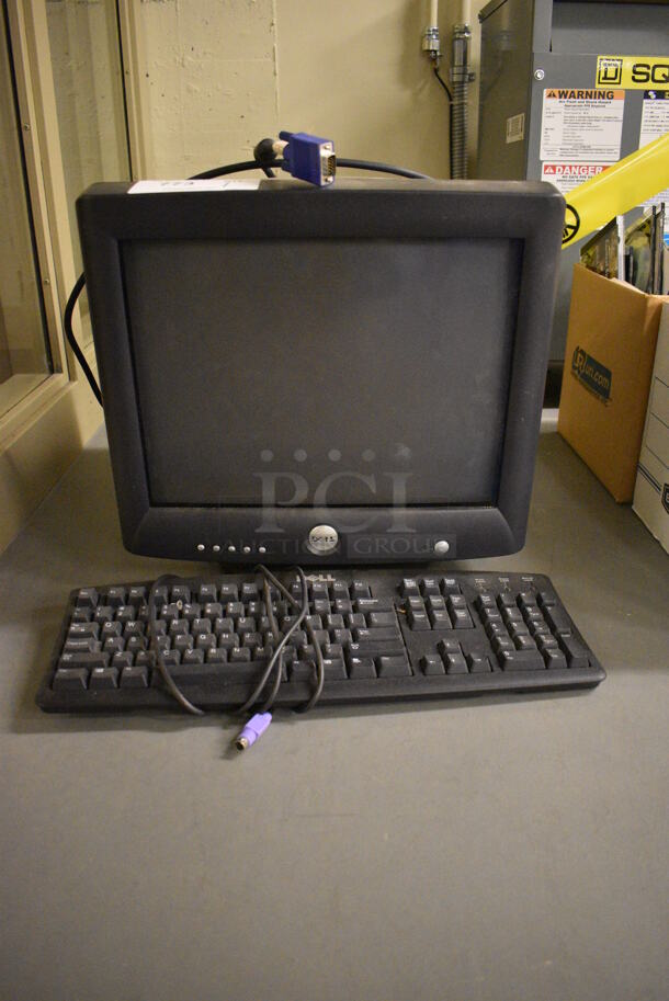 Dell 16" Computer Monitor w/ Keyboard. (south basement 019)  - Image 1 of 5