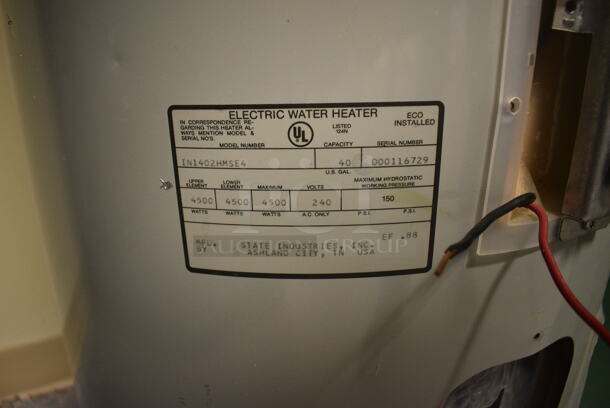 State Industries Model IN1402HMSE4 Metal Floor Style Electric 40 Gallon Capacity Water Heater. 19x19x50.5. (room 102) - Image 4 of 7