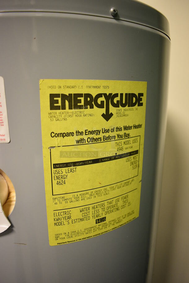 State Industries Model IN1402HMSE4 Metal Floor Style Electric 40 Gallon Capacity Water Heater. 19x19x50.5. (room 102) - Image 5 of 7