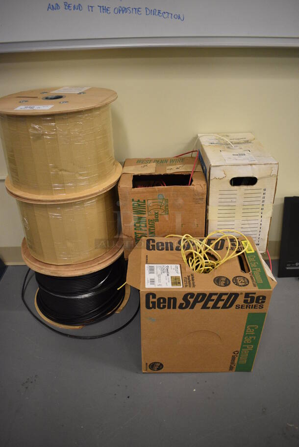 ALL ONE MONEY! Lot of 3 Spools and 4 Boxes of Wires! (south basement 019)