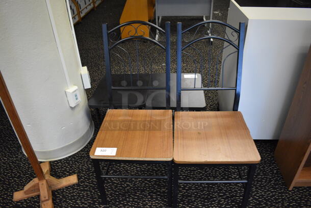 2 Metal and Wood Pattern Dining Chairs. 16x16x38. 2 Times Your Bid! (room 220)