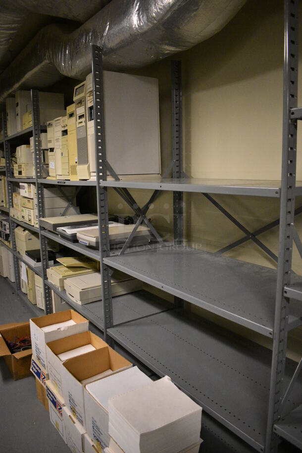 Gray Metal Shelving Unit. BUYER MUST REMOVE: Give Yourself Ample Time To Remove This Item on Pick Up Day. 415x24x87. (south basement 012) - Image 4 of 5