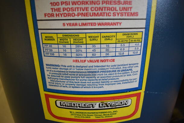 Medalist Posi Pressure 100 PSI Working Pressure Tank for Hydro Pneumatic Systems. 16x16x28. (room 102) - Image 5 of 5