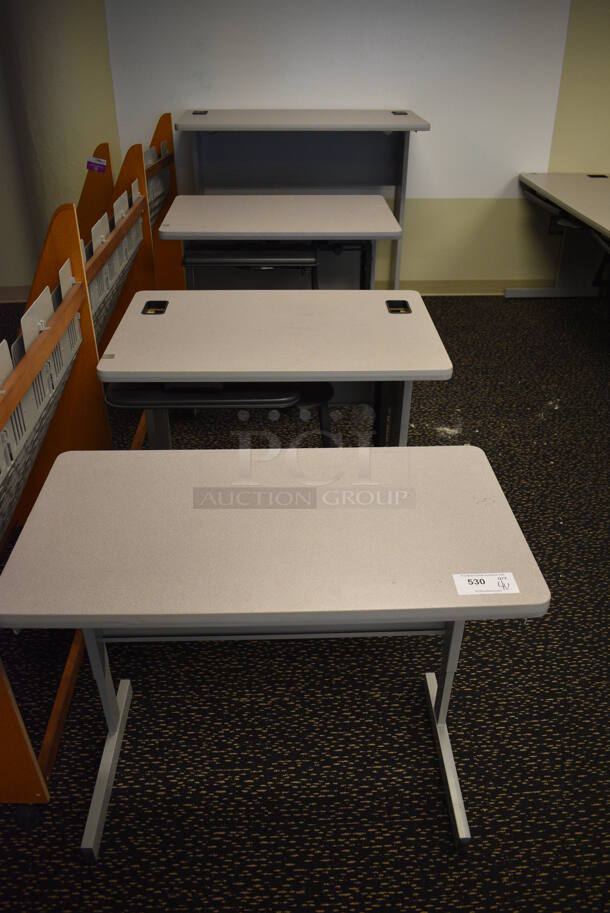 4 Various Gray Tables. Includes 35.5x19.5x28. 4 Times Your Bid! (room 220)