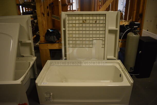 White Tub Insert and Walls. 60x30x19, 33x1.5x56, 47x5x55. (room 102)