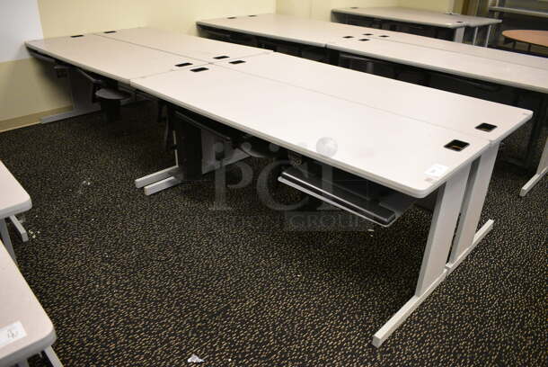 4 Gray Tables. 71.5x23.5x29.5. 4 Times Your Bid! (room 220)