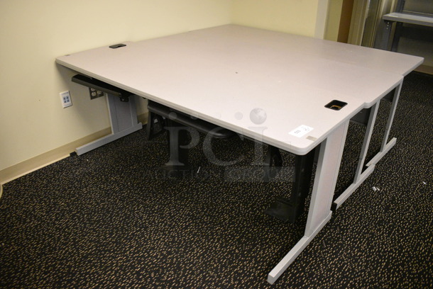 3 Various Gray Tables. Includes 71.5x23.5x29.5. 3 Times Your Bid! (room 220)