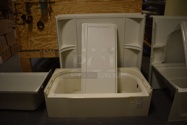 White Tub Insert and Walls. 60x30x19, 22x1.5x57, 59x10x56. (room 102)