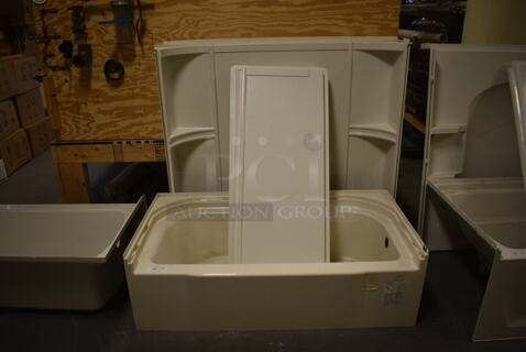 White Tub Insert and Walls. 60x30x19, 22x1.5x57, 59x10x56. (room 102)