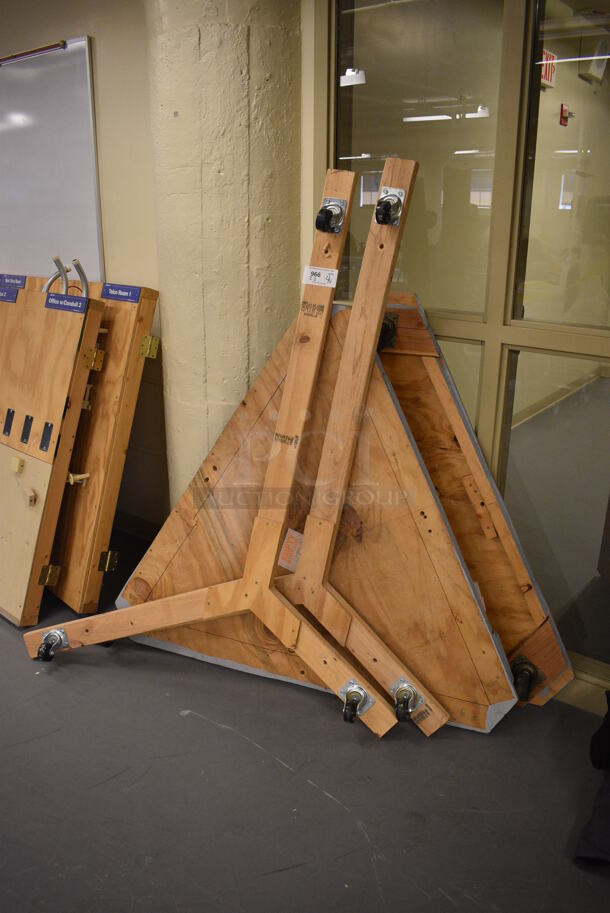 ALL ONE MONEY! Lot of 4 Wooden Pieces; 2 w/ Commercial Casters! Includes 52x63x5, 52x52x5. (south basement 019)