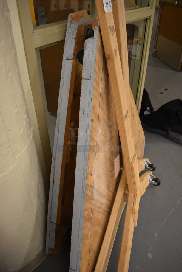 ALL ONE MONEY! Lot of 4 Wooden Pieces; 2 w/ Commercial Casters! Includes 52x63x5, 52x52x5. (south basement 019) - Image 5 of 6