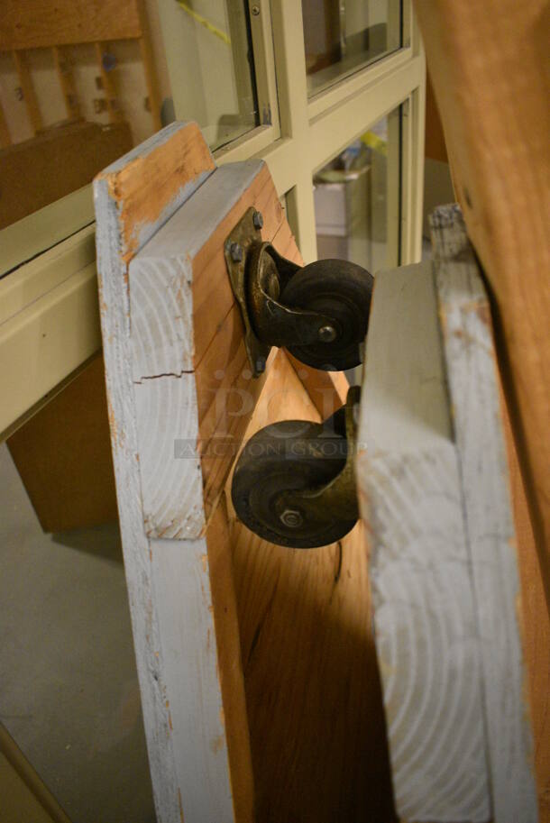 ALL ONE MONEY! Lot of 4 Wooden Pieces; 2 w/ Commercial Casters! Includes 52x63x5, 52x52x5. (south basement 019) - Image 6 of 6
