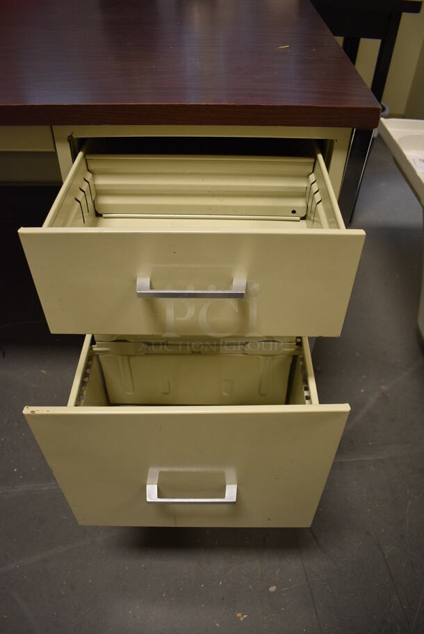 Tan Metal Desk w/ Wood Pattern Desktop and 5 Drawers. 60x30x29. (room 102) - Image 4 of 7