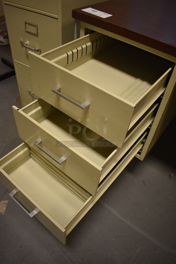 Tan Metal Desk w/ Wood Pattern Desktop and 5 Drawers. 60x30x29. (room 102) - Image 5 of 7