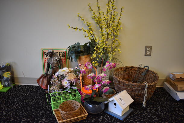 ALL ONE MONEY! Lot of Various Items Including Fake Flowers and Baskets. (room 204)