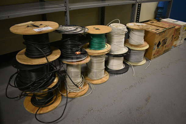 ALL ONE MONEY! Lot of 11 Spools of Wires and 4 Boxes of Wire! (south basement 012)