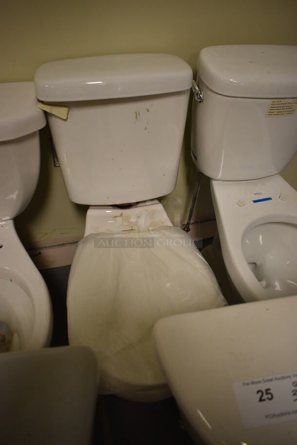 3 Various White Toilets; 1 Missing Toilet Seat and Lid. 19x27x28. 3 Times Your Bid! (room 102) - Image 3 of 7