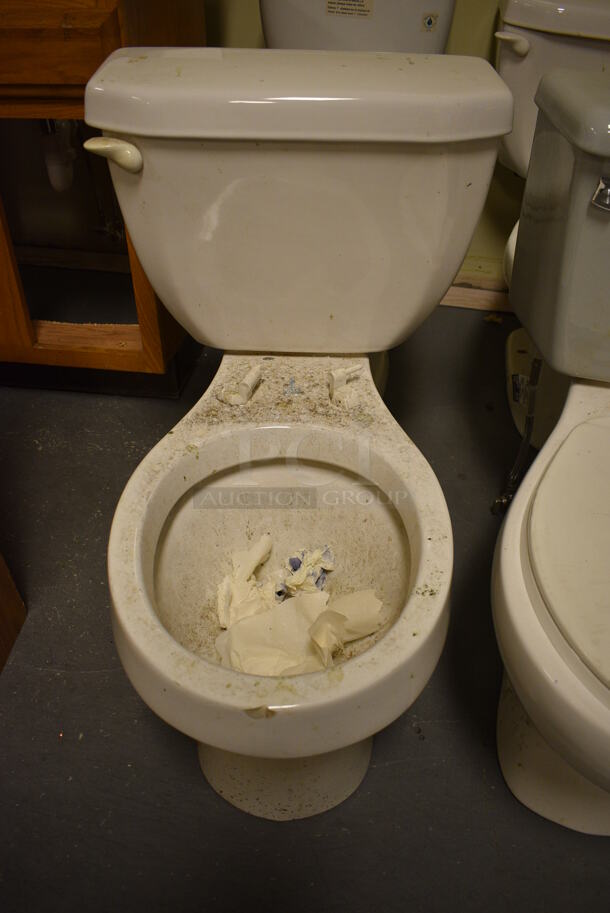 4 Various White Toilets; 2 Missing Toilet Seat and Lid and 1 Missing Tank Cover. Includes 19x28x29. 4 Times Your Bid! (room 102) - Image 3 of 8