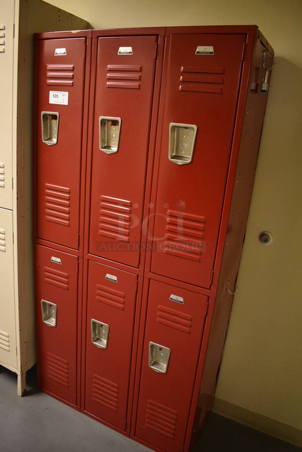 Red Metal 6 Cubby Locker. 36x15x72. (north basement hallway) - Image 2 of 4