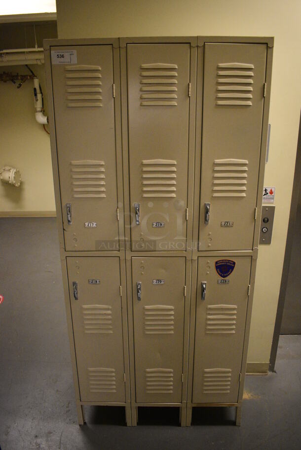 Tan Metal 6 Cubby Locker. 36x12x78. (north basement hallway)