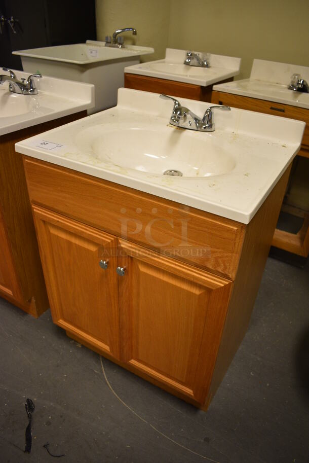 Bathroom Sink w/ Faucet, Handles and 2 Wood Pattern Doors. 25x19x34. (room 102) - Image 2 of 6