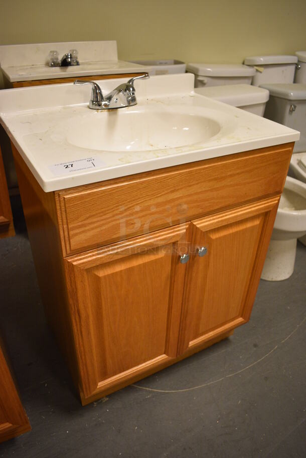 Bathroom Sink w/ Faucet, Handles and 2 Wood Pattern Doors. 25x19x34. (room 102) - Image 4 of 6
