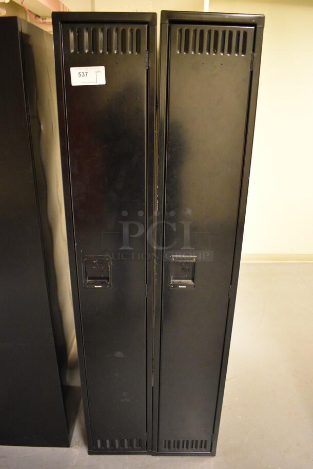 Black Metal 2 Cubby Locker. 24x18x72. (north basement hallway)