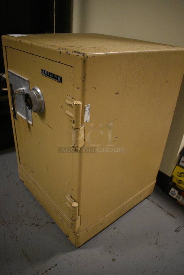 Meilink Tan Metal Single Compartment Safe. Does Not Have Combination. BUYER MUST REMOVE: Give Yourself Ample Time To Remove This Item on Pick Up Day. 22x22x31. (south basement 012) - Image 6 of 7