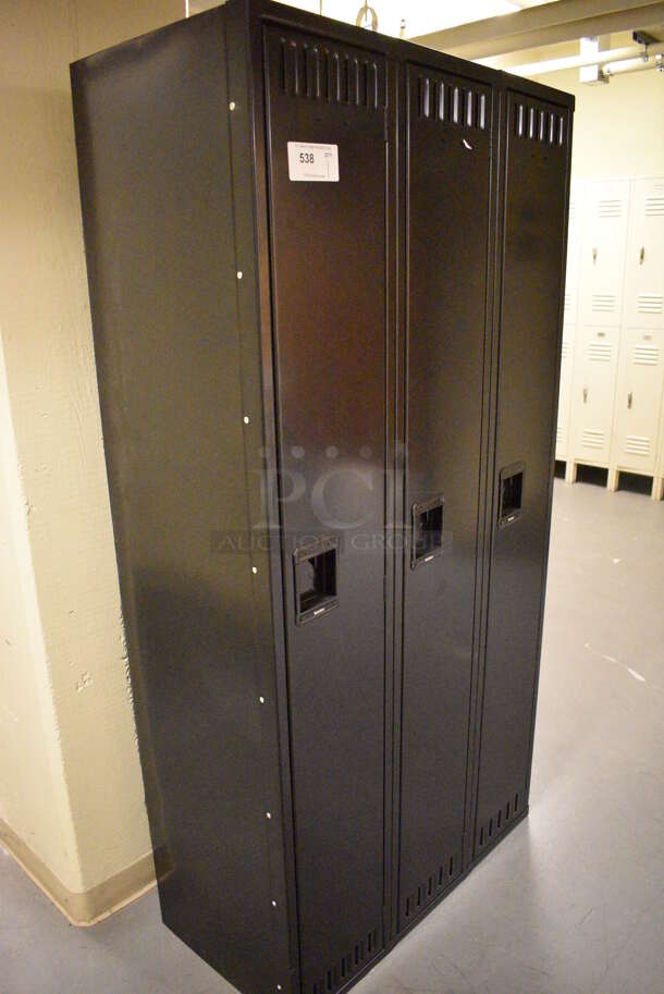 Black Metal 3 Cubby Locker. 36x18x72. (north basement hallway) - Image 3 of 5