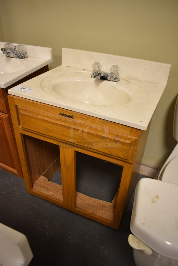 Bathroom Sink w/ Faucet, Handles. Missing 2 Wood Pattern Doors. 25x20x34. (room 102) - Image 2 of 6