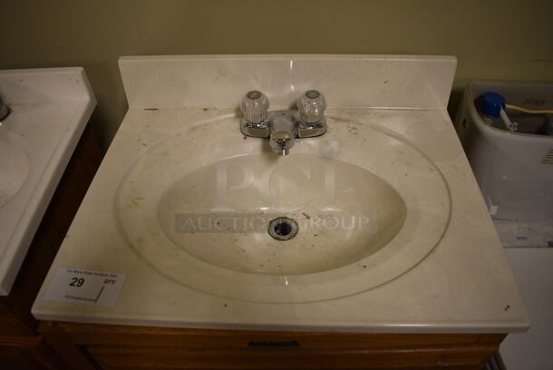 Bathroom Sink w/ Faucet, Handles. Missing 2 Wood Pattern Doors. 25x20x34. (room 102) - Image 3 of 6