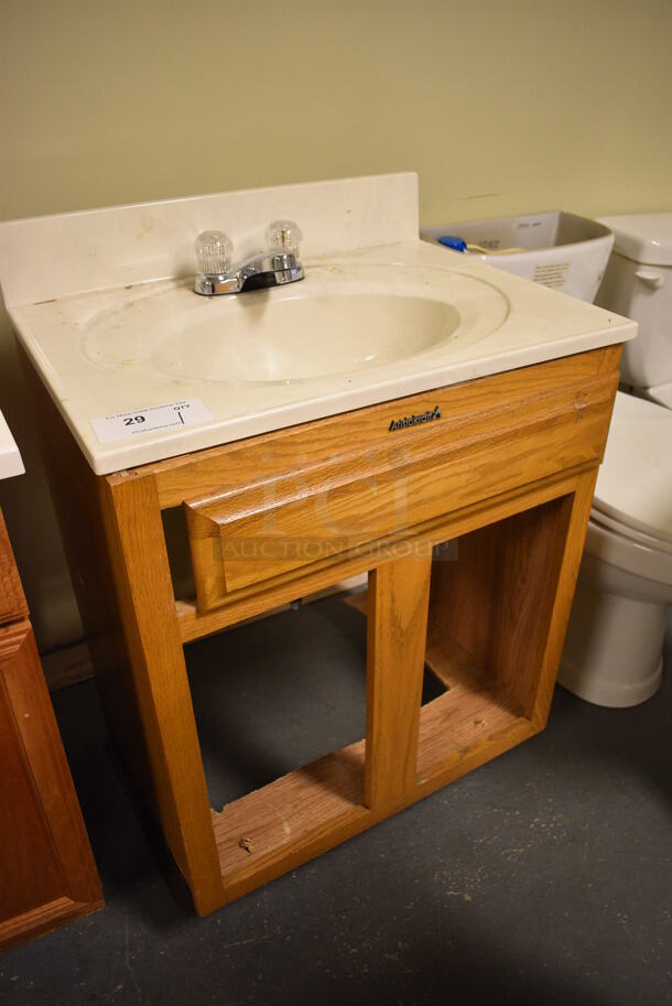 Bathroom Sink w/ Faucet, Handles. Missing 2 Wood Pattern Doors. 25x20x34. (room 102) - Image 4 of 6