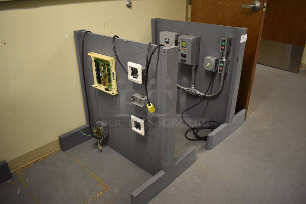 2 Gray Wooden Stands w/ Various Electrical Boxes. 36x24x36. 2 Times Your Bid! (north basement 004)