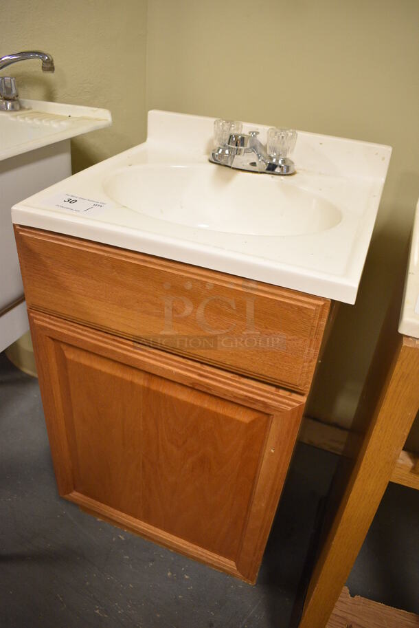 Bathroom Sink w/ Faucet, Handles. and Wood Pattern Door. 19x17x34. (room 102) - Image 2 of 5