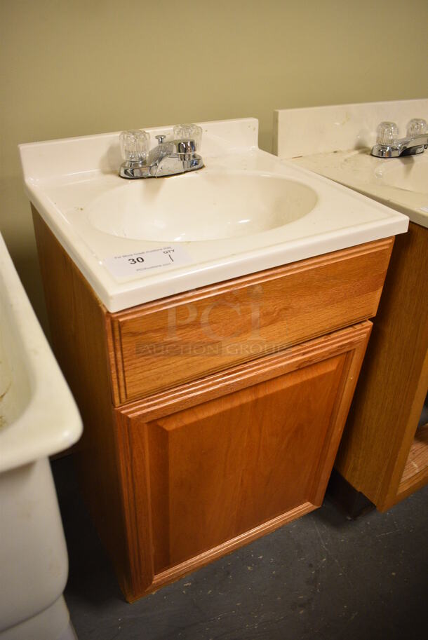 Bathroom Sink w/ Faucet, Handles. and Wood Pattern Door. 19x17x34. (room 102) - Image 3 of 5