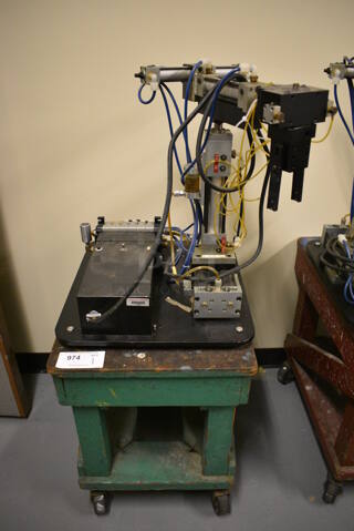 Lab-Volt Metal Countertop Robot Arm on Wooden Cart w/ Commercial Casters. 18x24x46. (south basement 021D)
