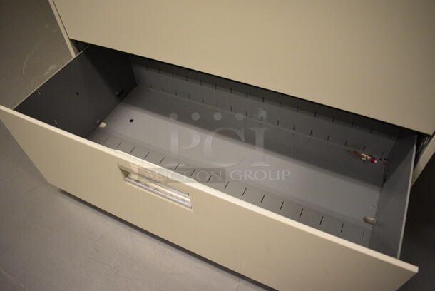 Tan Metal 4 Drawer Filing Cabinet. 36x19x53. (south basement hallway by 022) - Image 3 of 6