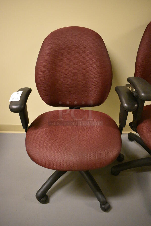 2 Red Office Chairs w/ Arm Rests on Casters. 24x22x39. 2 Times Your Bid! (south basement hallway by 022) - Image 2 of 4