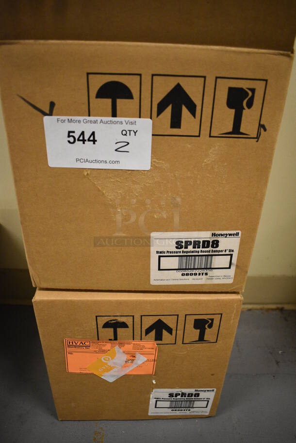 2 BRAND NEW IN BOX! Honeywel SPRD8 Static Pressure Regulating Round Damper. 8x8x10. 2 Times Your Bid! (north basement 004) - Image 4 of 4
