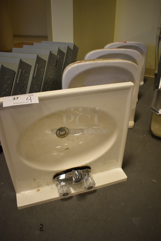 4 White Ceramic Single Bay Sinks. Includes 18.5x17x8. 4 Times Your Bid! (room 102)